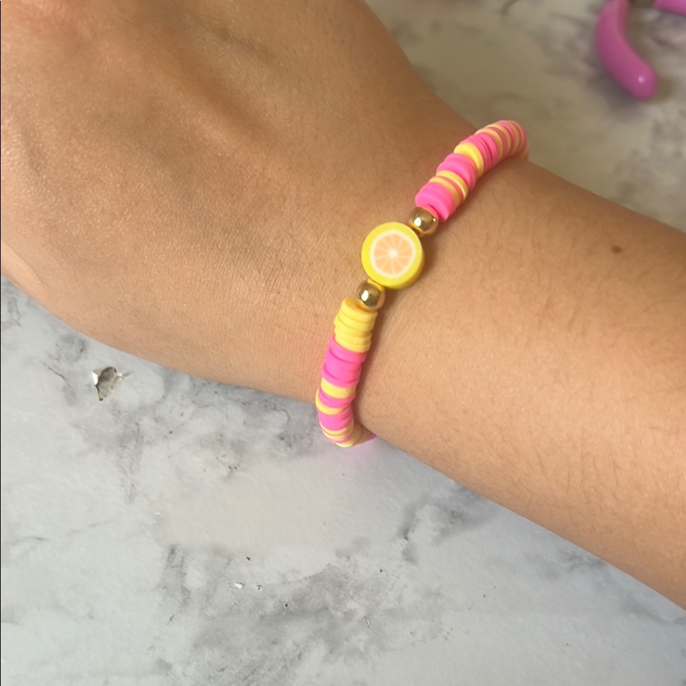 Pink and Yellow Beaded Bracelet